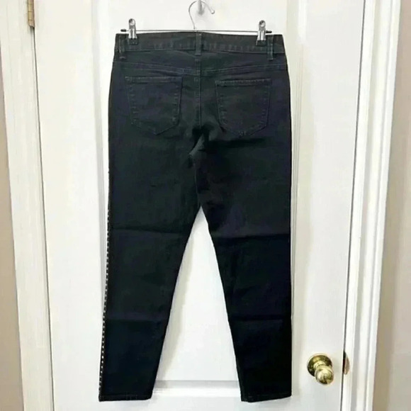 Evermore Skinny Jeans Side Studded Ankle Cropped Black Denim Size 29 7 - Picture 4 of 15